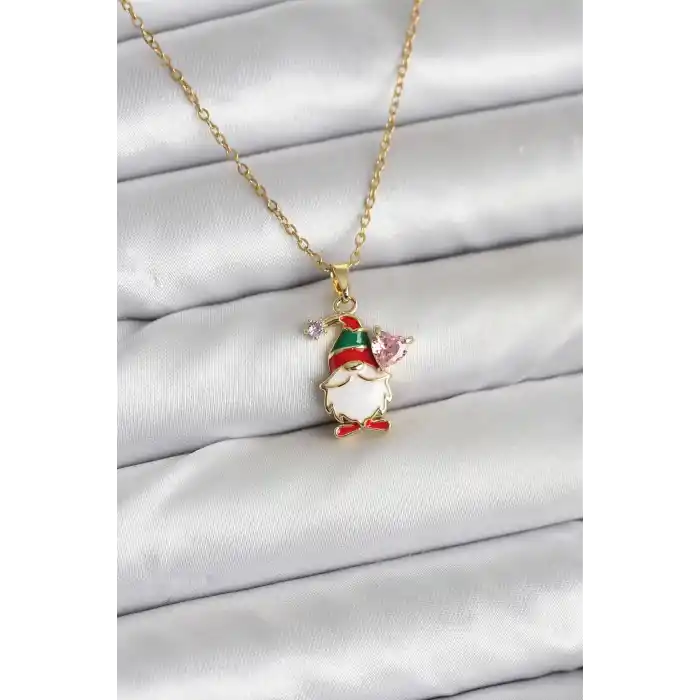 316L Çelik Zincir Gold Renk Yılbaşı Teması Kadın Kolye