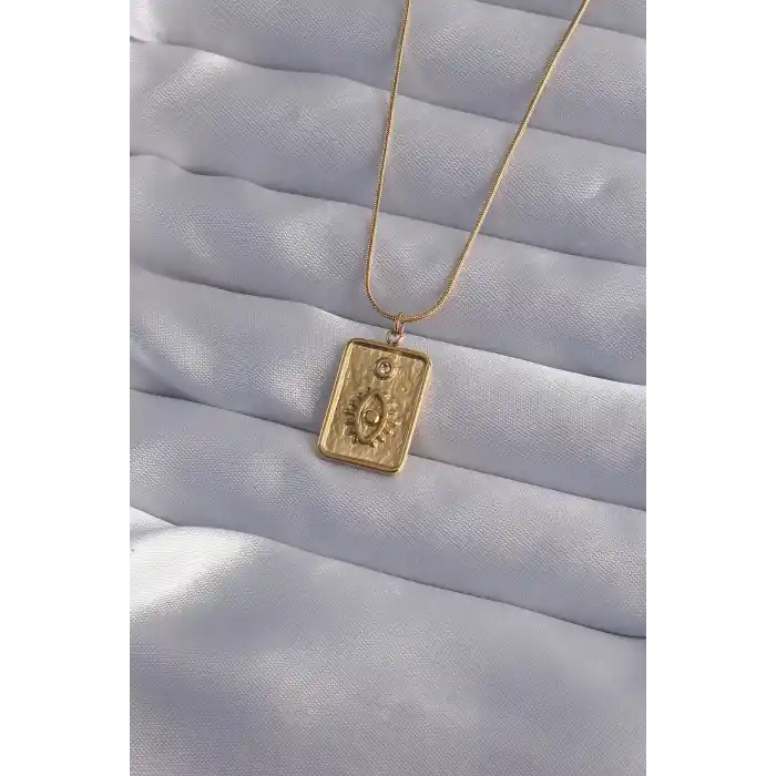 316L Çelik Zincir Gold Renk Zirkon Taşlı Göz Figür Tarot Kolye