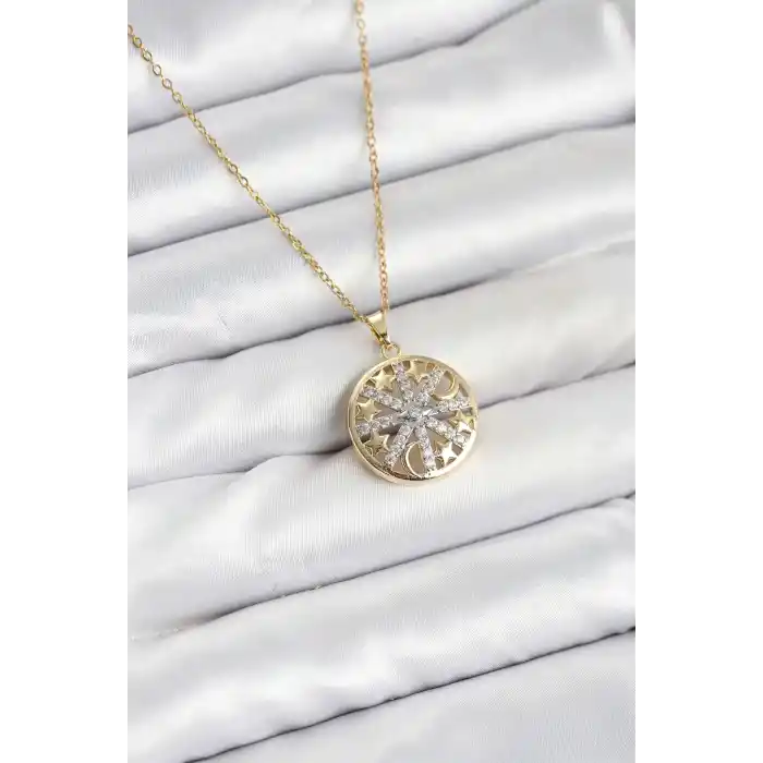 316L Çelik Zincir Gold Renk Zirkon Taşlı Kadın Kolye