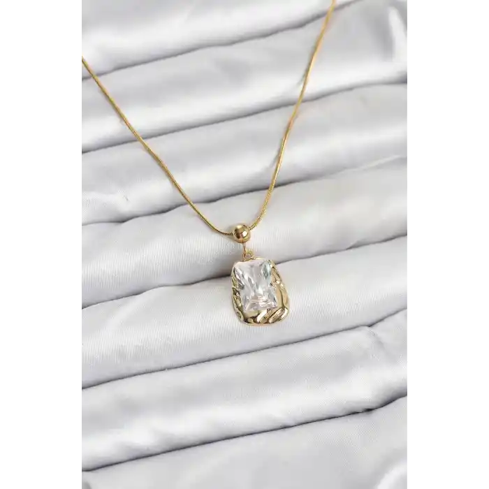 316L Çelik Zincir Gold Renk Zirkon Taşlı Kadın Kolye