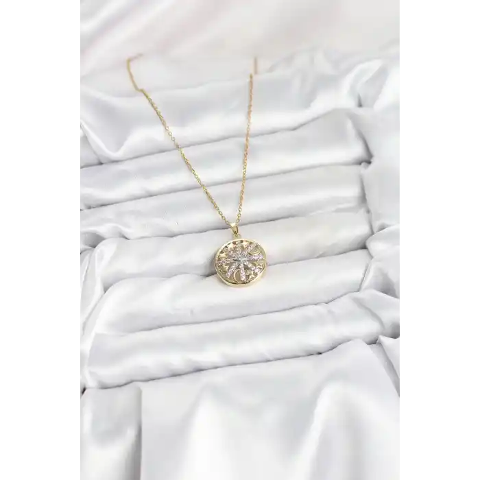 316L Çelik Zincir Gold Renk Zirkon Taşlı Kadın Kolye