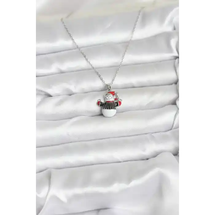 316L Çelik Zincir Gümüş Renk Kardan Adam Figürlü Yılbaşı Temalı Kadın Kolye