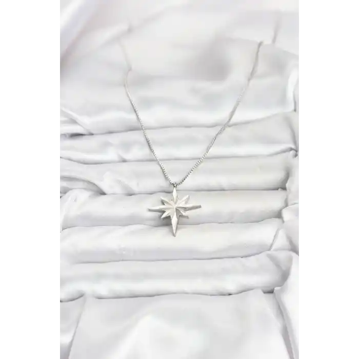 316L Çelik Zincir Gümüş Renk Kutup Yıldızı Model 60 cm Zincir Kadın Kolye