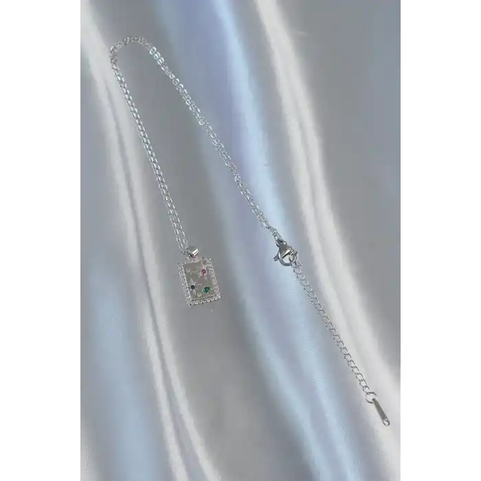 316L Çelik Zincir Gümüş Renk Renkli Zirkon Taşlı Vintage Kolye