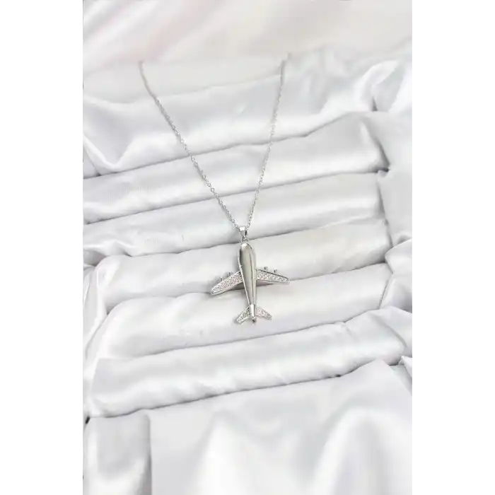 316L Çelik Zincir Gümüş Renk Uçak Model Kadın Kolye