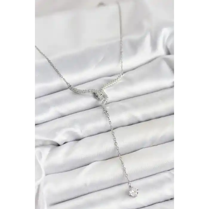 316L Çelik Zincir Gümüş Renk Yılan Model Y Kolye