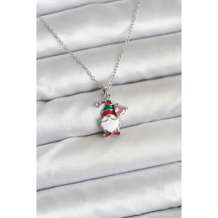 316L Çelik Zincir Gümüş Renk Yılbaşı Teması Kadın Kolye
