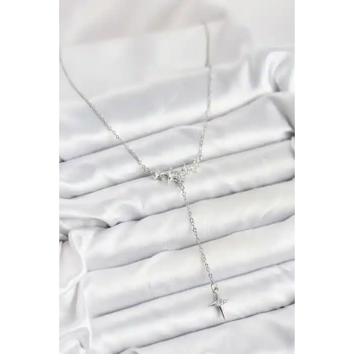 316L Çelik Zincir Gümüş Renk Yıldız Model Y Kadın Kolye