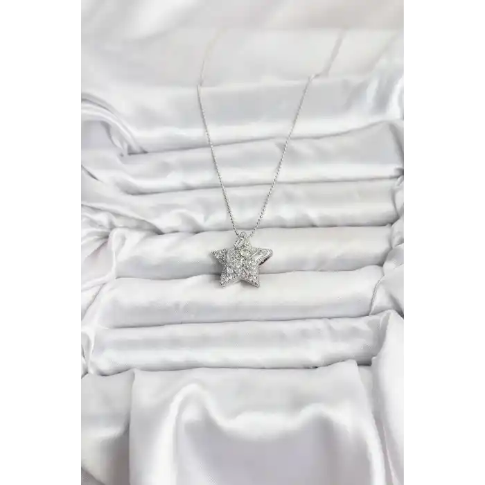 316L Çelik Zincir Gümüş Renk Zincirli Gümüş Yıldız Model Kadın Kolye