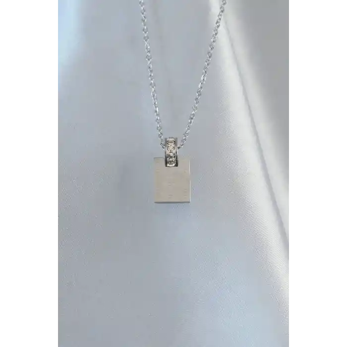 316L Çelik Zincir Gümüş Renk Zirkon Taşlı Aşk Mektubu Kolye