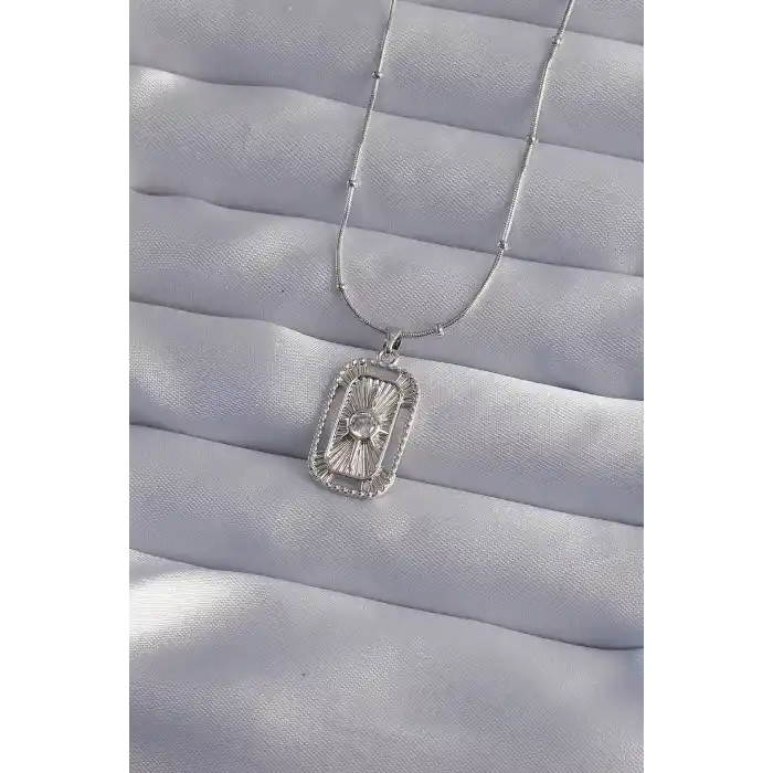 316L Çelik Zincir Gümüş Renk Zirkon Taşlı Tarot Kolye