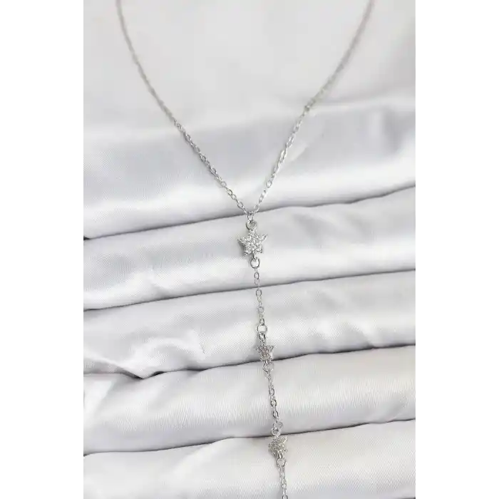 316L Çelik Zincir Gümüş Renkli Yıldız Model Kadın Y Kolye