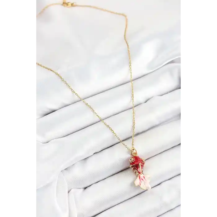 316L Çelik Zincir Kırmızı Balık Model Gold Renk Kadın Kolye