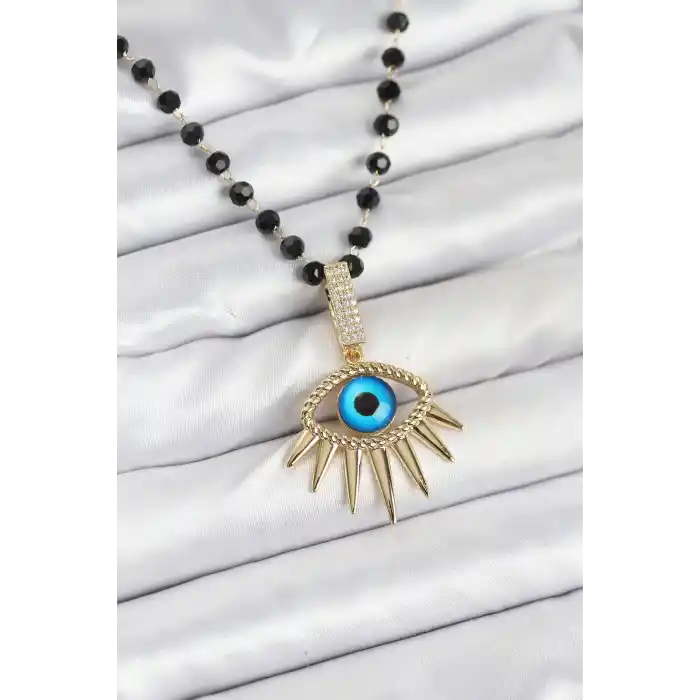 316L Çelik Zincir Kristal Boncuklu Göz Model Kadın Kolye