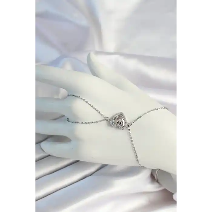 316L Çelik Zincirli Gümüş Renk Kalp Figürlü Zirkon Taşlı Şahmeran