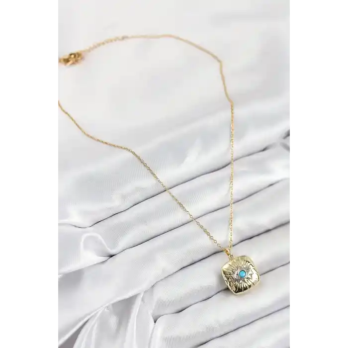316L Çelik Zirkon Taşlı Açılabilr Kapaklı Göz Model Gold Renk Kadın Kolye