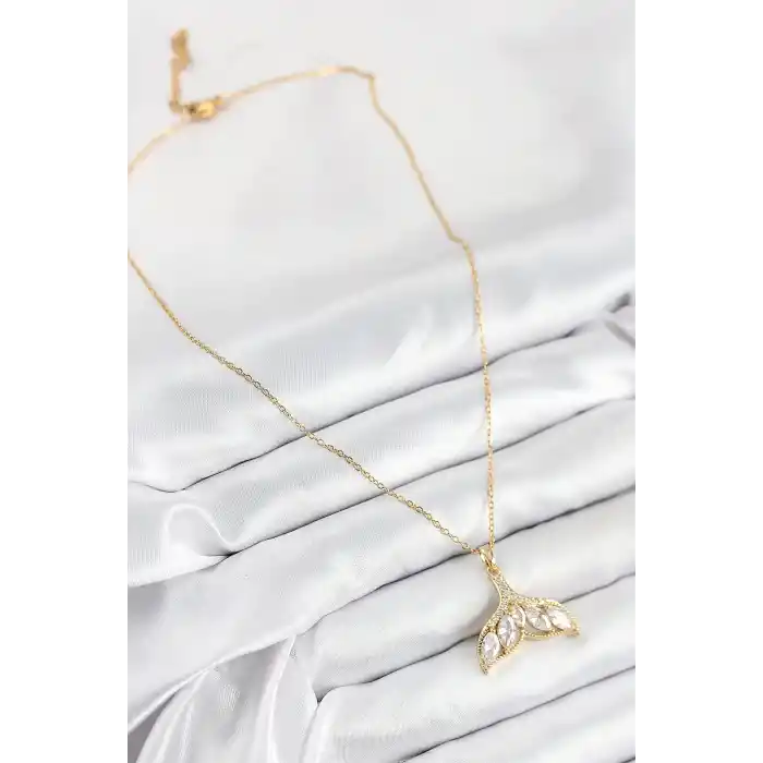 316L Çelik Zirkon Taşlı Balık Kuyruğu Model Gold Renk Kadın Kolye