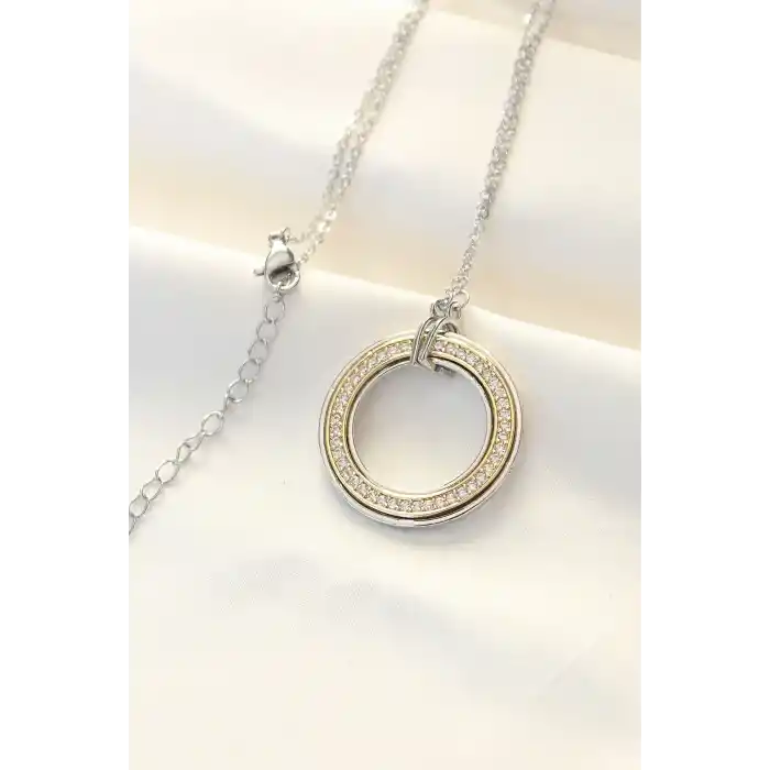 316L Çelik Zirkon Taşlı Çift Renkli Tifany Kolye