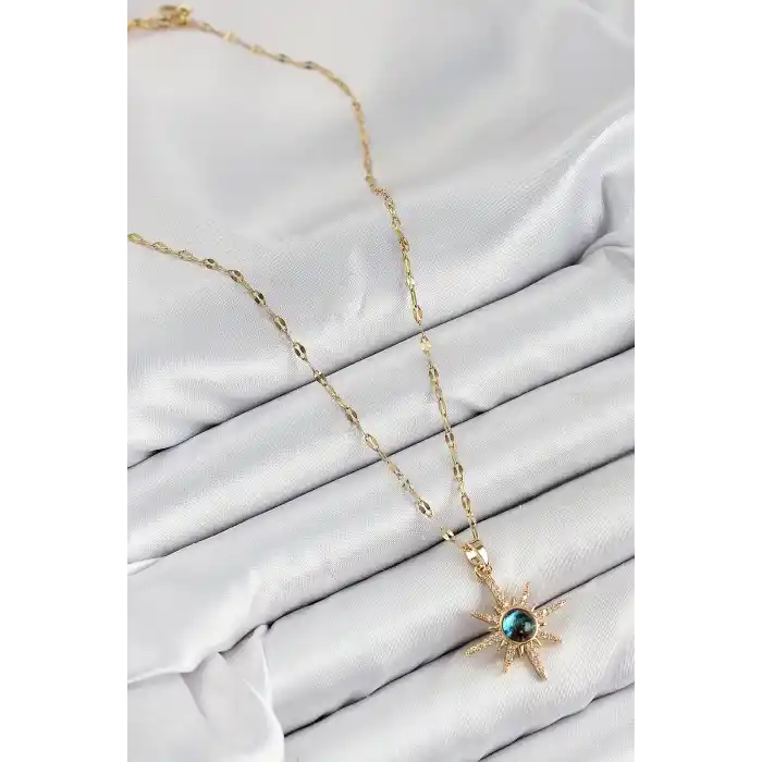 316L Çelik Zirkon Taşlı Kutup Yıldızı Model Gold Renk Kadın Kolye