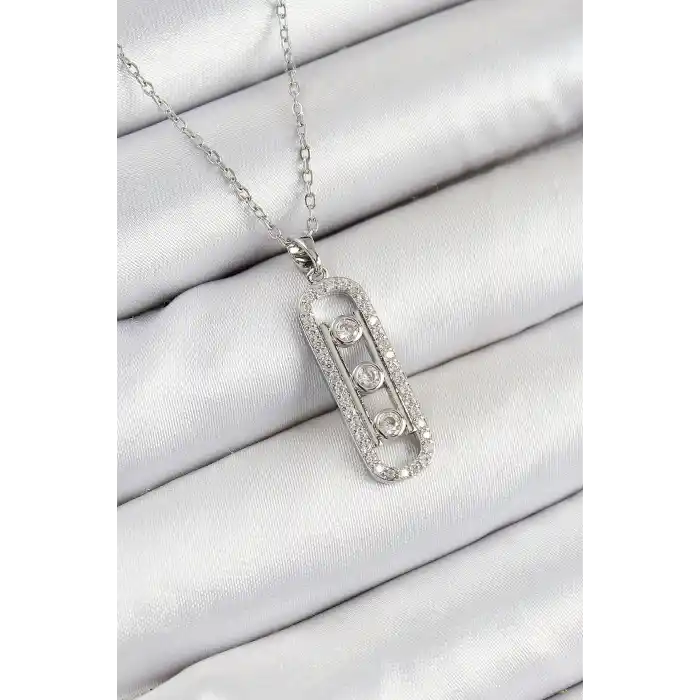 316L Çelik Zirkon Taşlı Messika Model Gümüş Renk Kadın Kolye