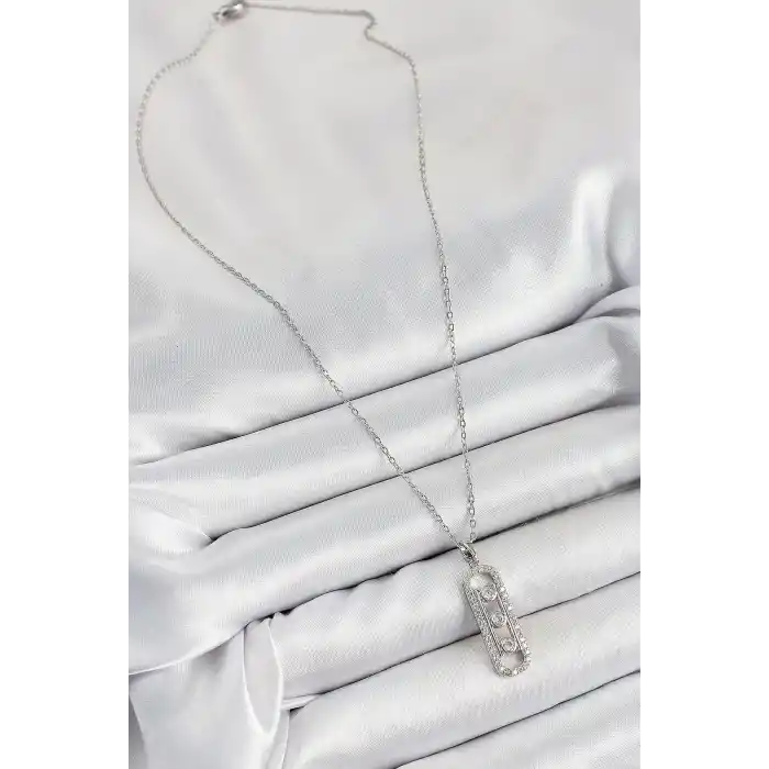 316L Çelik Zirkon Taşlı Messika Model Gümüş Renk Kadın Kolye