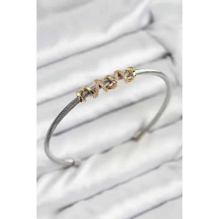 316L Çelik Zirkon Taşlı Model Gold Ve Gümüş Renk Kadın Bileklik