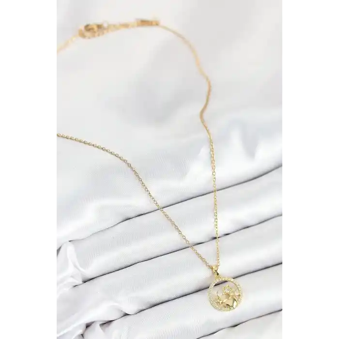 316L Çelik Zirkon Taşlı Yıldız Ve Kalp Model Gold Renk Kadın Kolye