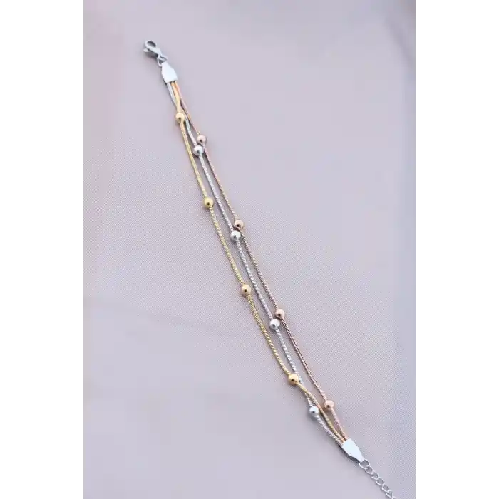 316L Kararmaz Çelik Gümüş Renk Top Zincirli Kadın Bileklik