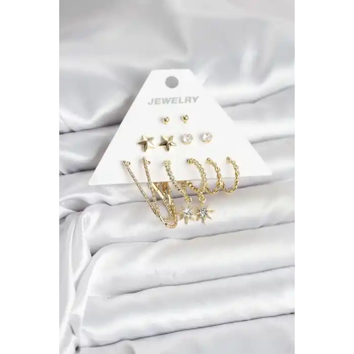 6 Çift Kadın Küpe Seti Gold Renk