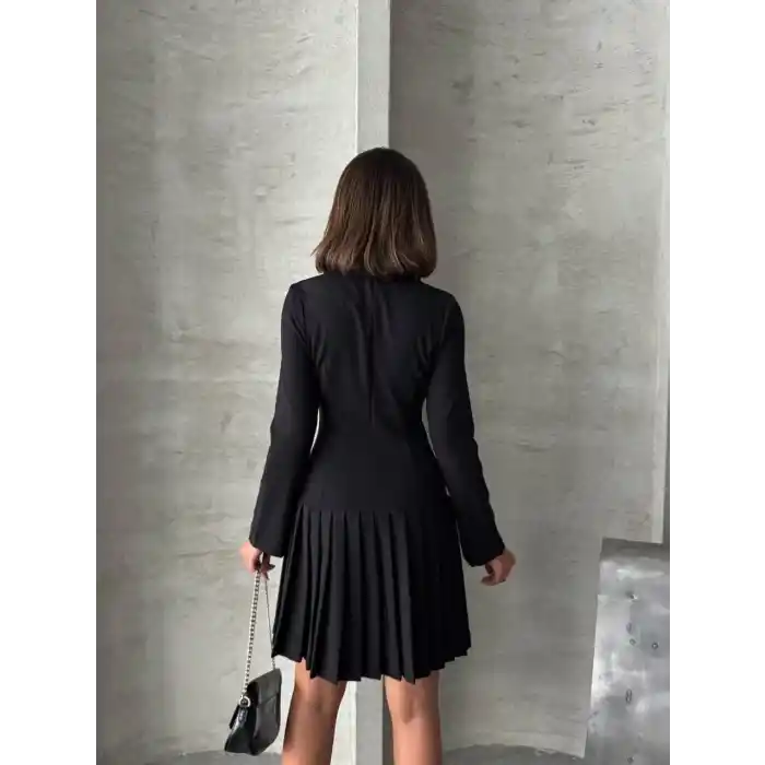 Altı piliseli uzun kollu ceket elbise siyah s255016