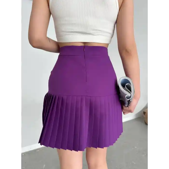 Altı pliseli mini etek Mor s24705