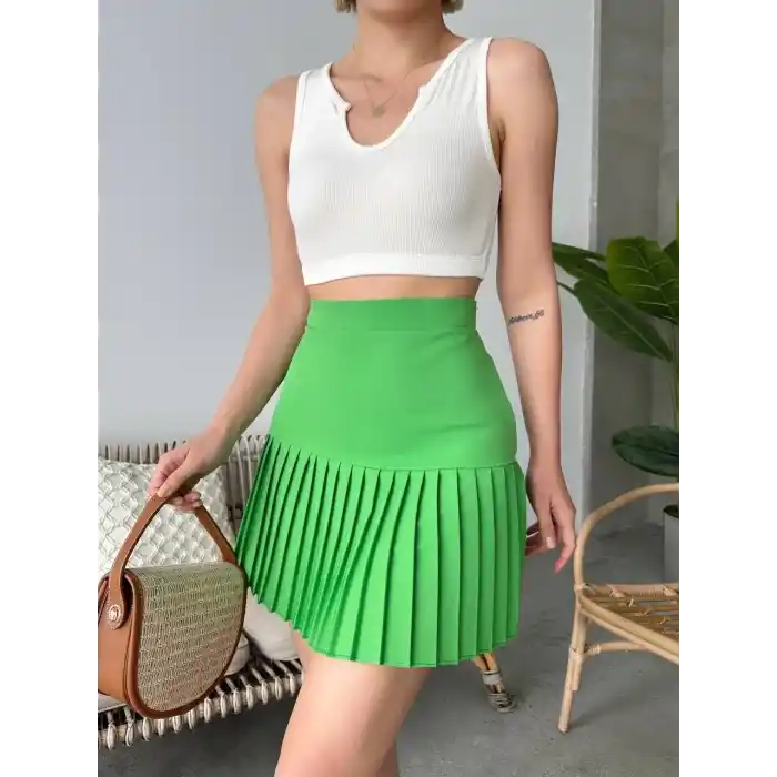 Altı pliseli mini etek yeşil s24705