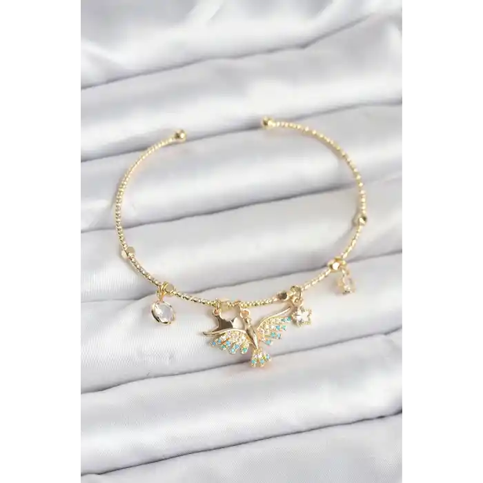 Anka Kuşu Charmlı Gold Renk Pirinç Kadın Bileklik