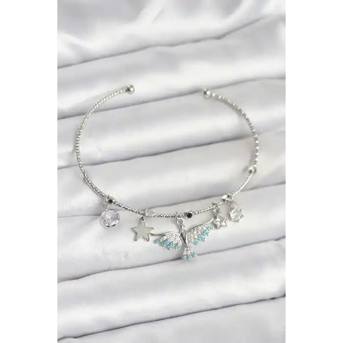 Anka Kuşu Charmlı Gümüş Renk Pirinç Kadın Bileklik