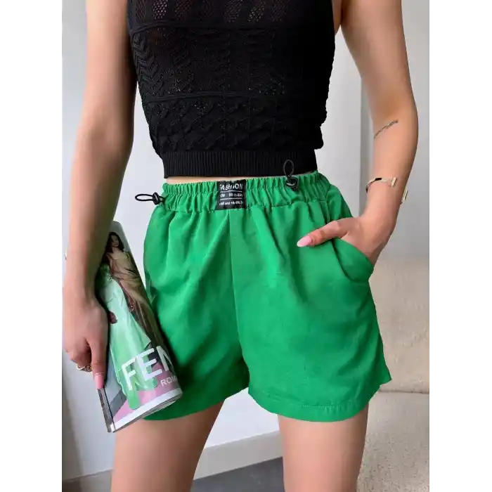 Armalı keten şort yeşil s251003
