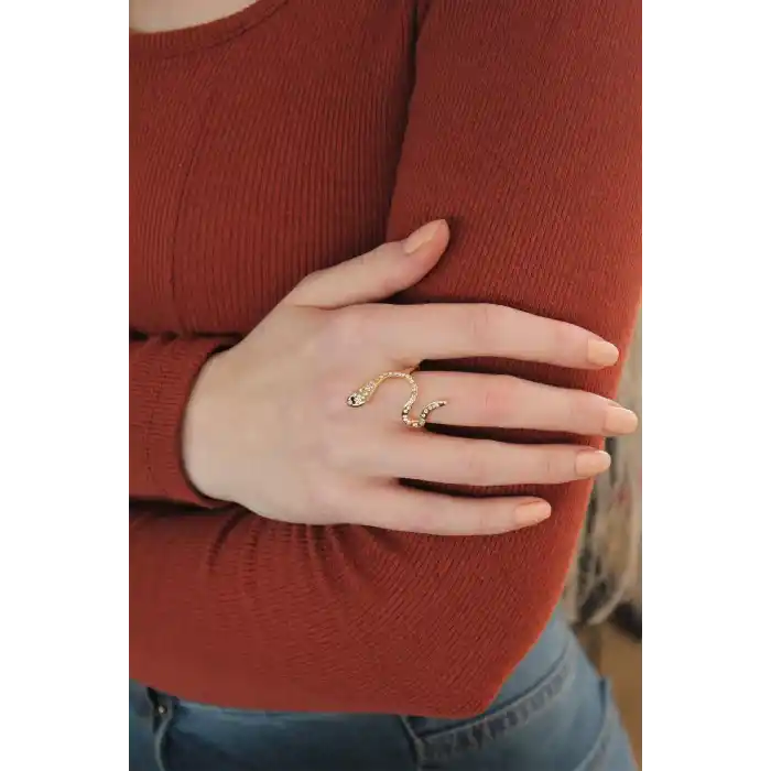 Ayarlanabilir Altın Renk Zirkon Taşlı Yılan Yüzük