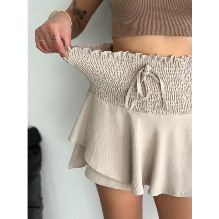 Ayrobin Şortlu Etek - Bej