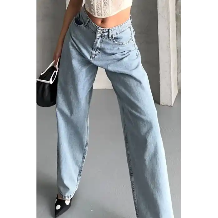 Baggy kar yıkama buz mavi jeans pantolon d2007