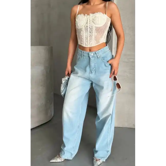 Baggy süper taş bıyık yıkama buz mavi d2007