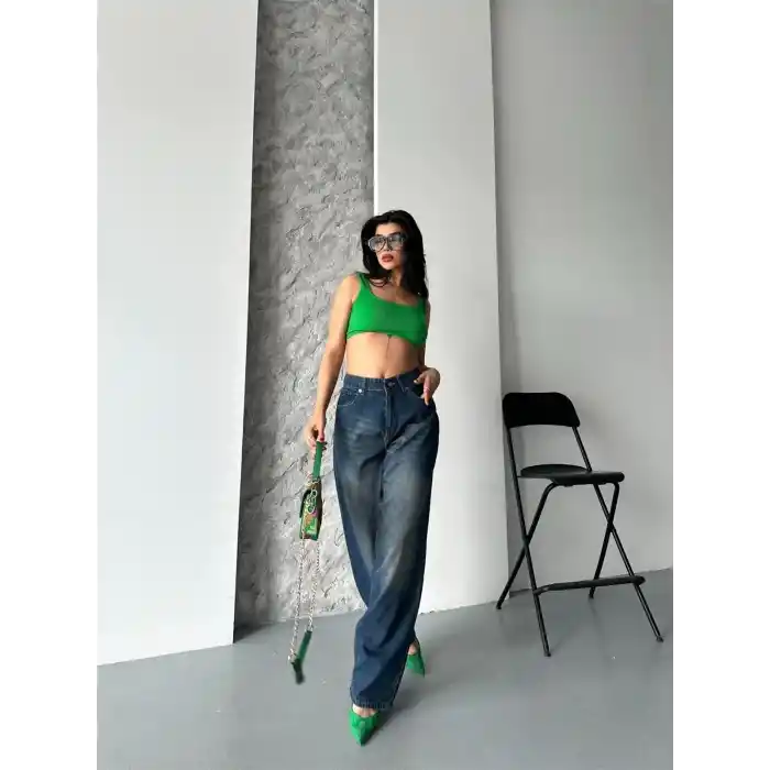 Baggy süper taş bıyık yıkama kahve tint jeans pantolon d2007