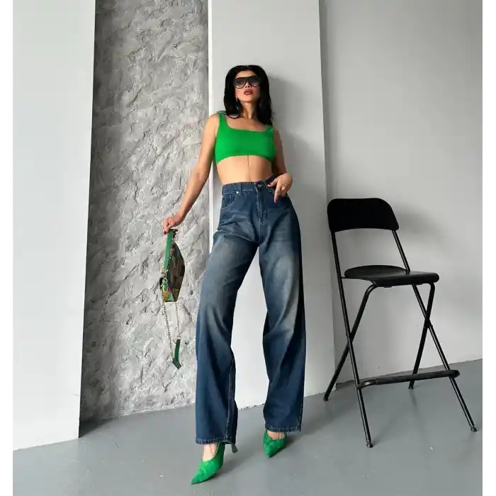 Baggy süper taş bıyık yıkama kahve tint jeans pantolon d2007