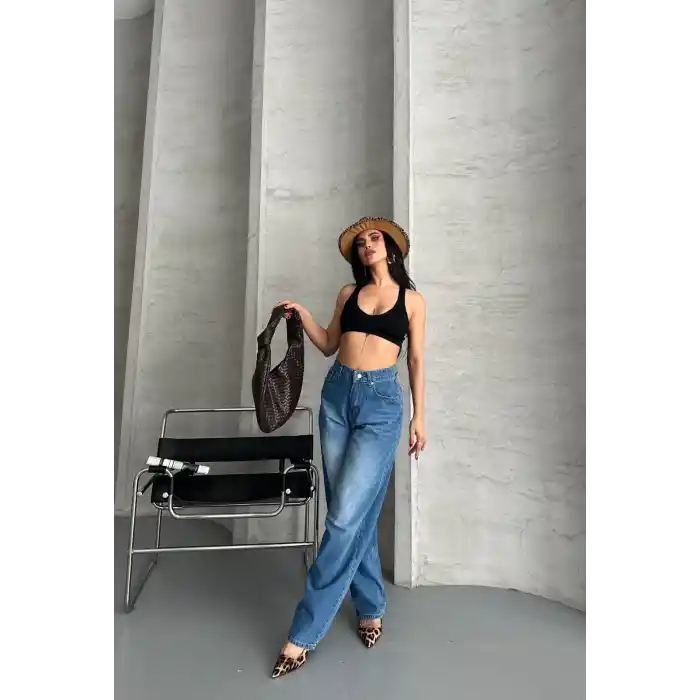 Baggy süper taş bıyık yıkama mavi jeans pantolon d2007