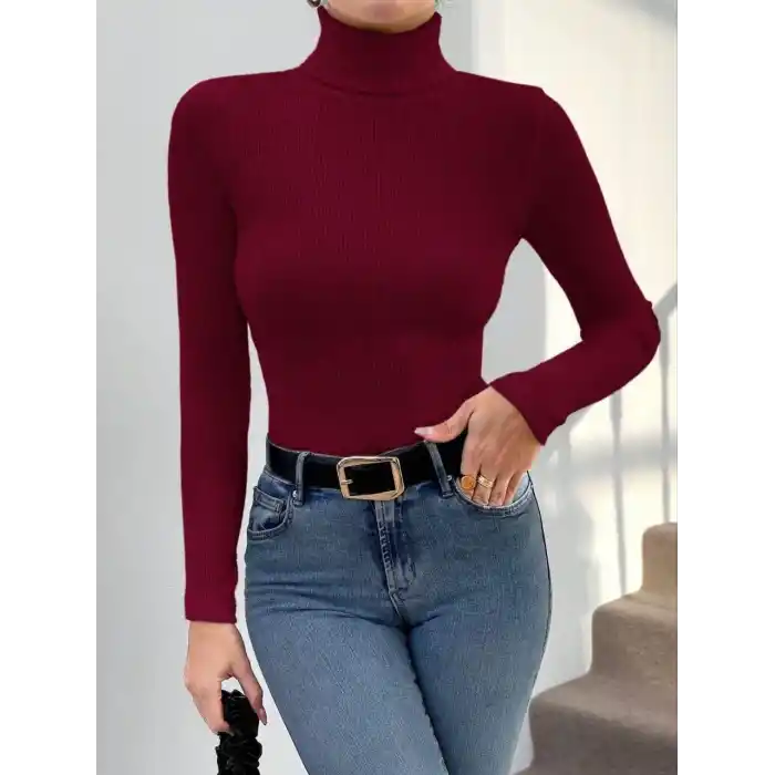 Balıkçı yaka dar kesim kaşkorse kazak bordo w3103