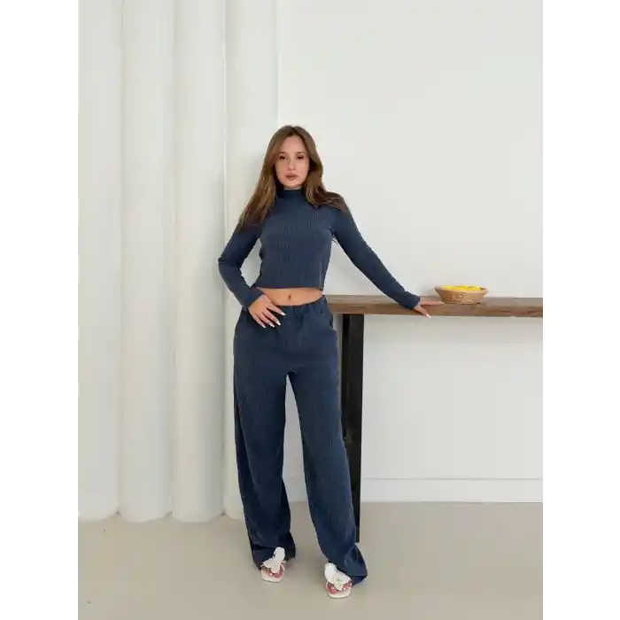 Balıkçı yaka örme takım lacivert st265865