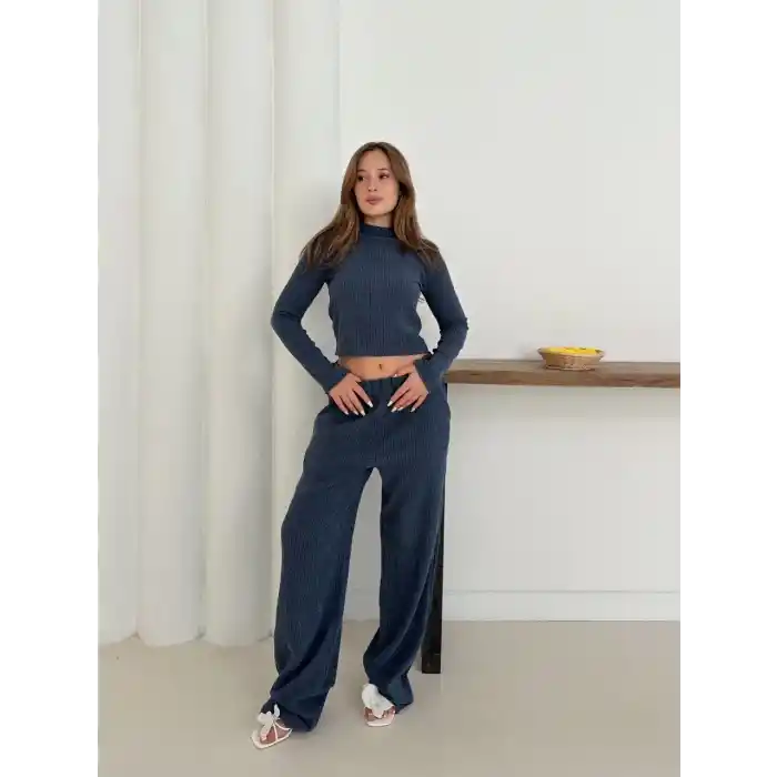 Balıkçı yaka örme takım lacivert st265865