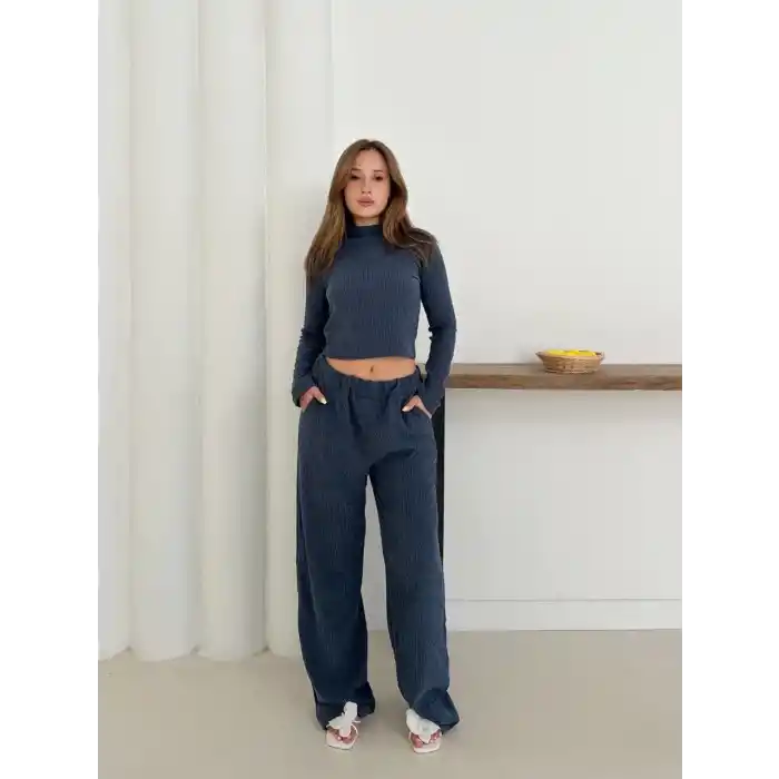 Balıkçı yaka örme takım lacivert st265865