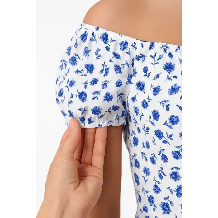 Bardot Omuzu Acık Çiçek Desenli Elbise - Desenli