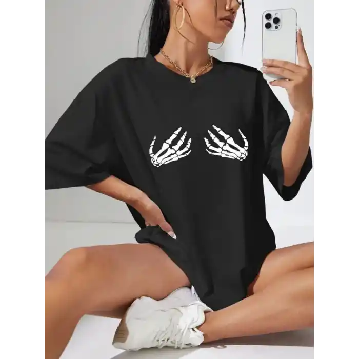 Baskılı Kadın T-shirt - Siyah