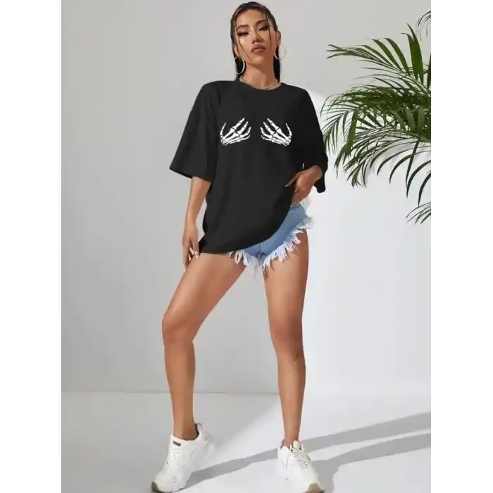 Baskılı Kadın T-shirt - Siyah