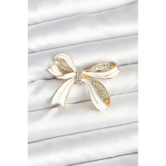 Beyaz Renk Fiyonk Model Broş